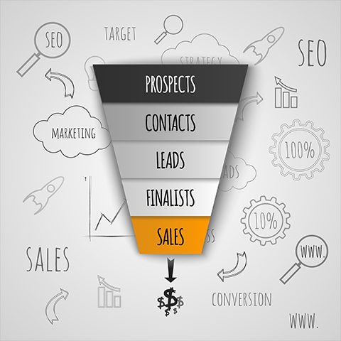 Sales funnel building infographic 3d illustration to seo for marketing services process